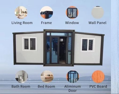 3- 20 ft 40 ft 3 slaapkamers Luxe Opvouwbare Uitbreidende Container Huis
